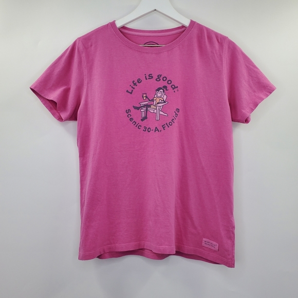 Life Is Good Tops - Life is Good Graphic Tee Scenic 30-A Florida Lounge Pink Coastal Grandma